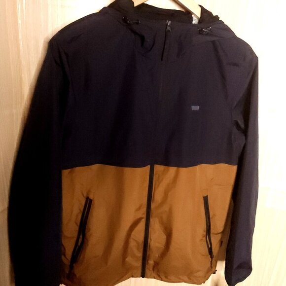 Levi's Mens New Navy Blue Tan Hooded Rain Jacket Small - Picture 3 of 9